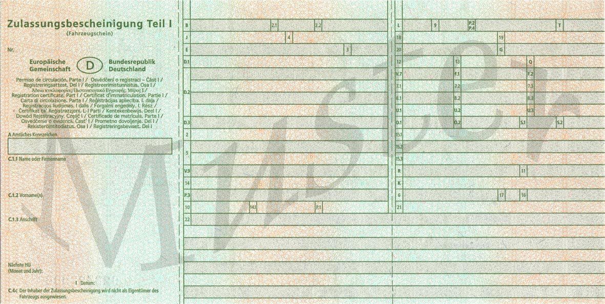 Certificat allemand Teil I, document utile pour une demande de carte grise française