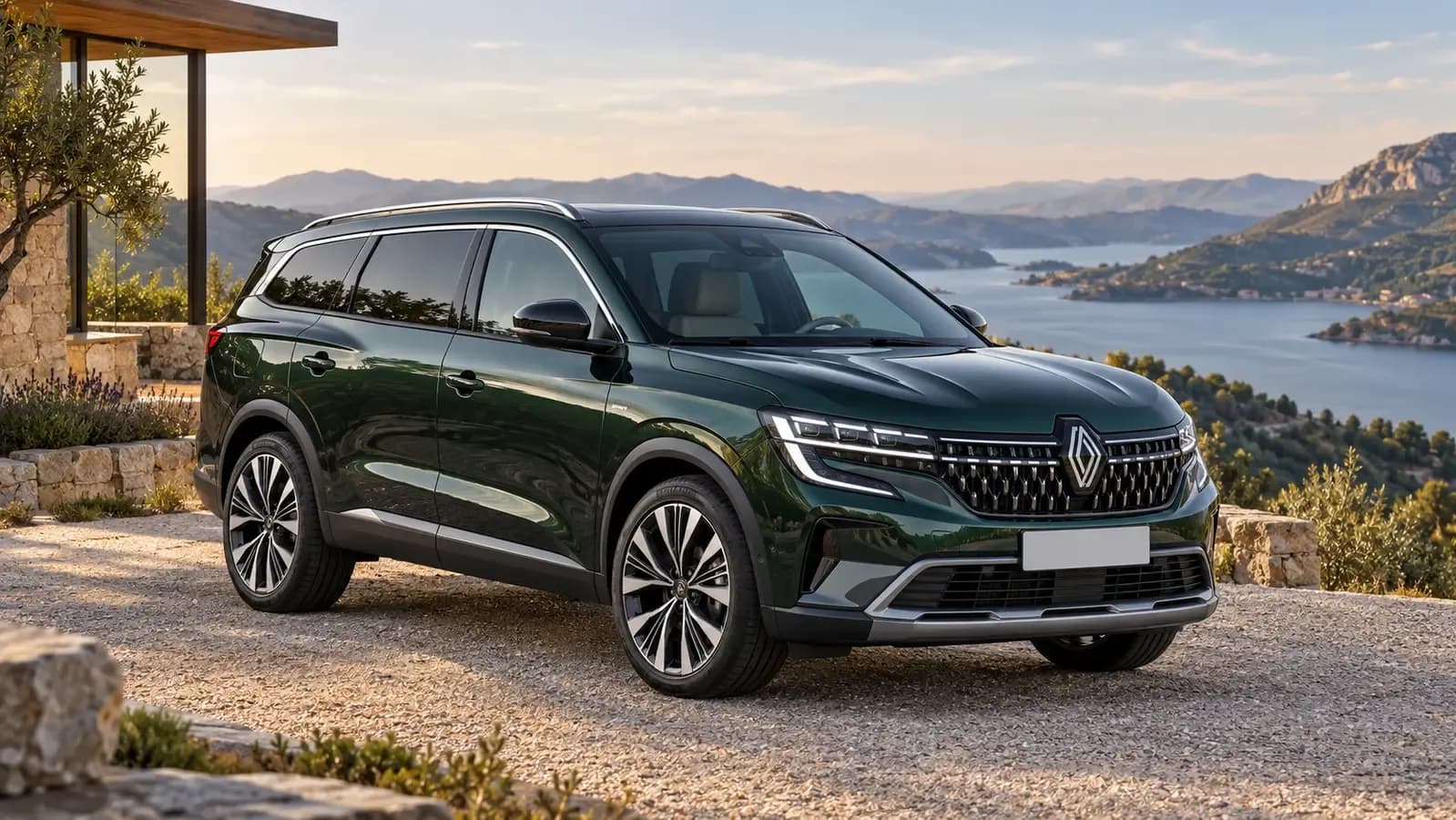 Illustration générée d’une Renault Espace VI, vue de trois quarts avant.