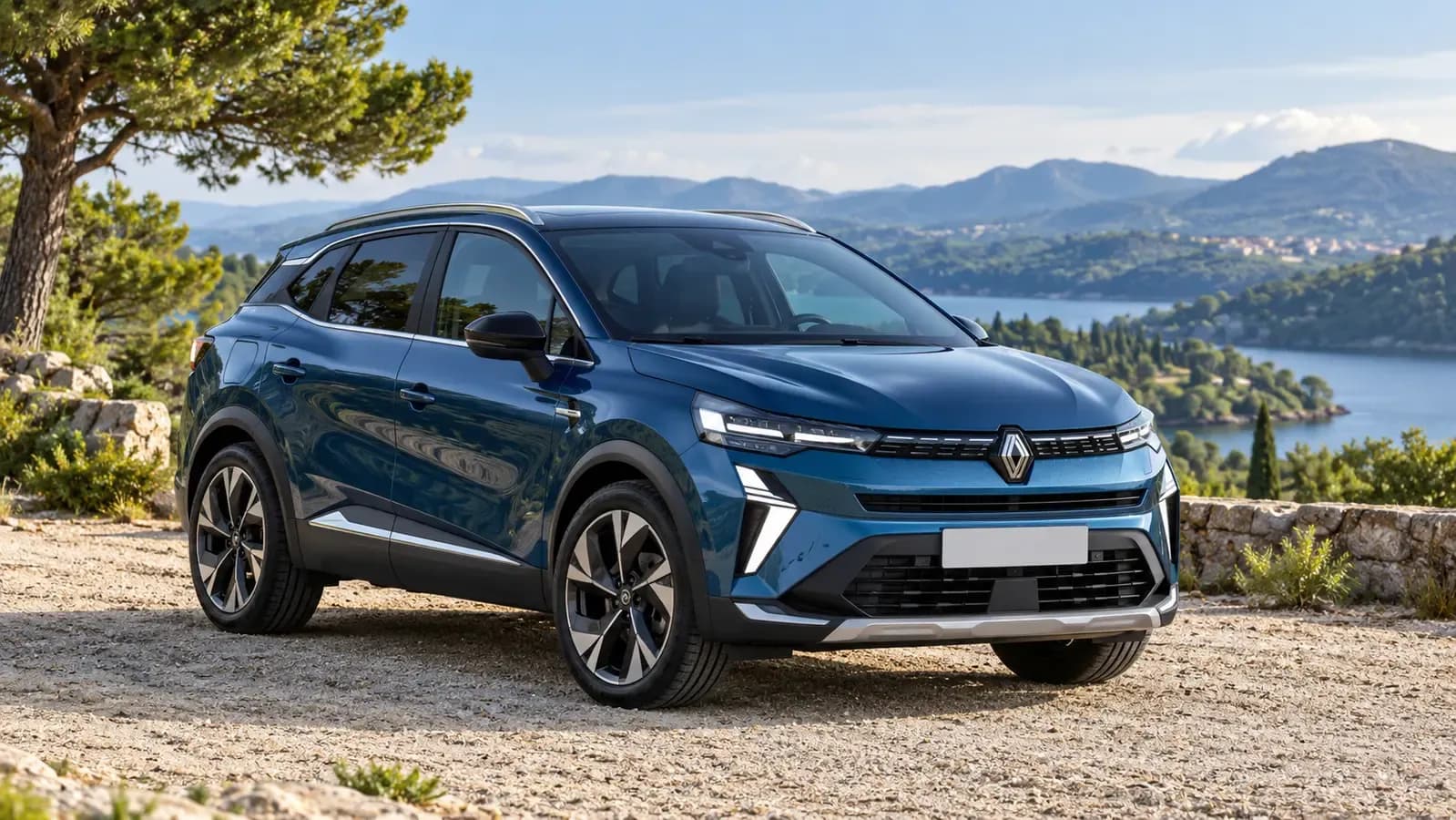 Illustration générée d’une Renault Symbioz, vue de trois quarts avant.