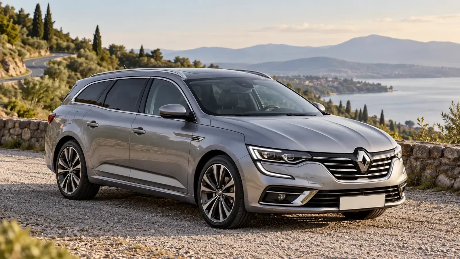 Illustration générée d’une Renault Talisman Estate, vue de trois quarts avant.